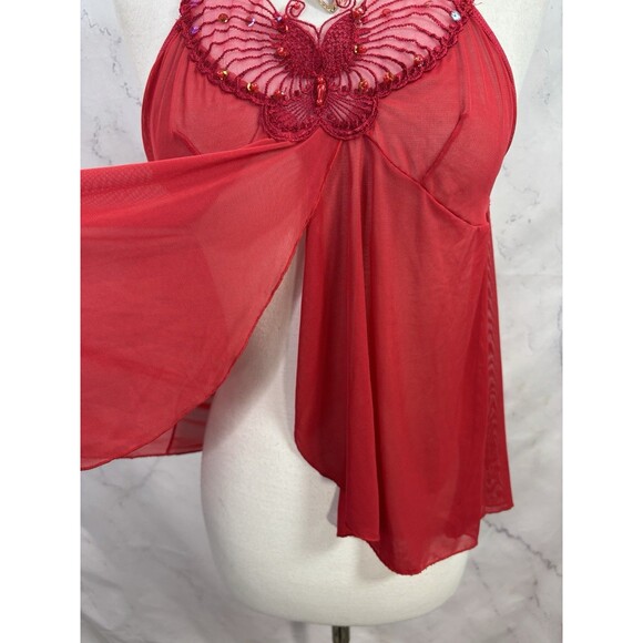 Y2K Rampage Babydoll Cami Top Red M Coquette Fairy gothic Butterfly Sheer Beaded - Picture 13 of 16